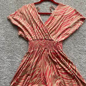 Pink + tan zebra print boho romper / playsuit